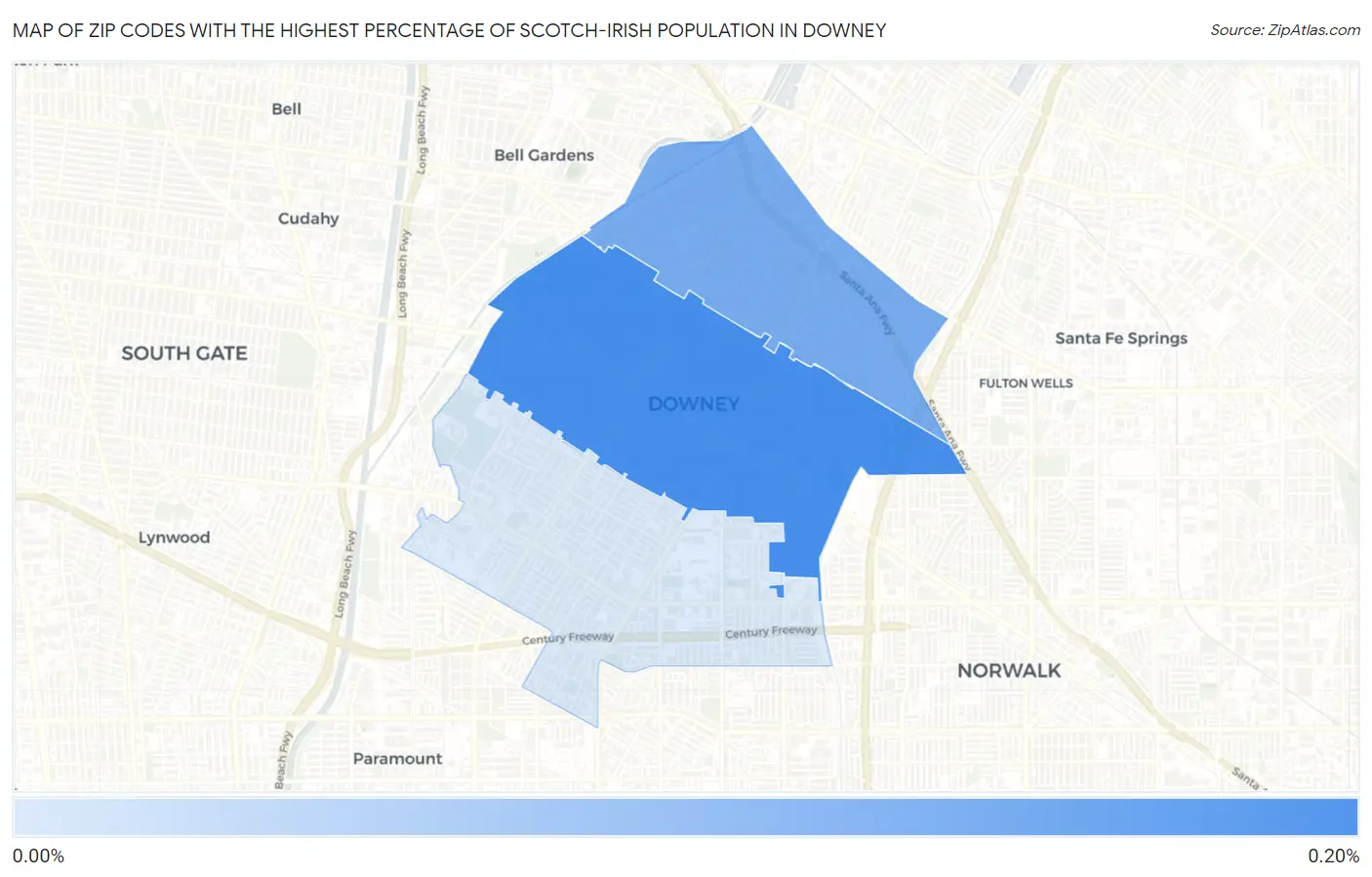 Zip Codes with the Highest Percentage of Scotch-Irish Population in Downey Map