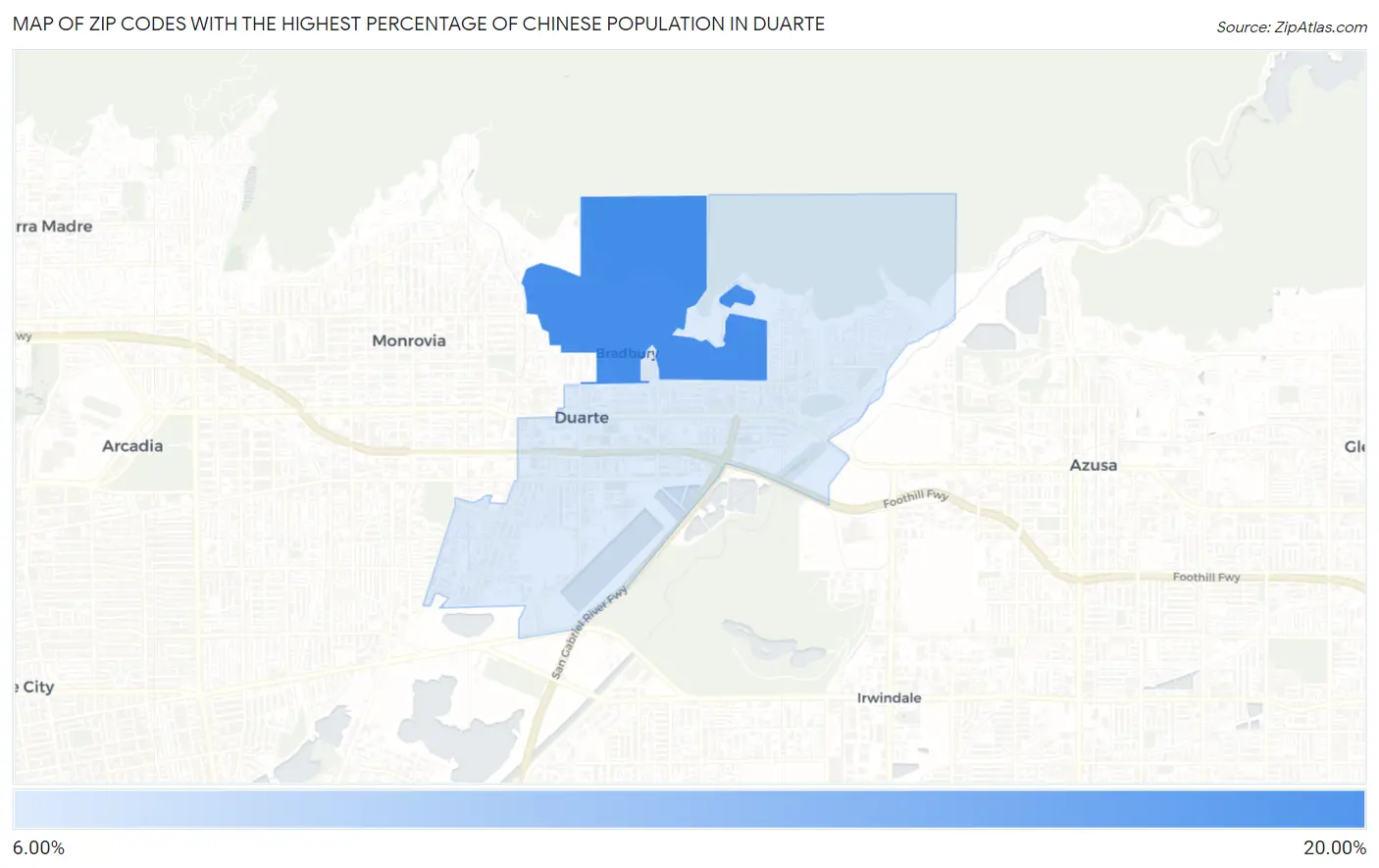 Zip Codes with the Highest Percentage of Chinese Population in Duarte Map