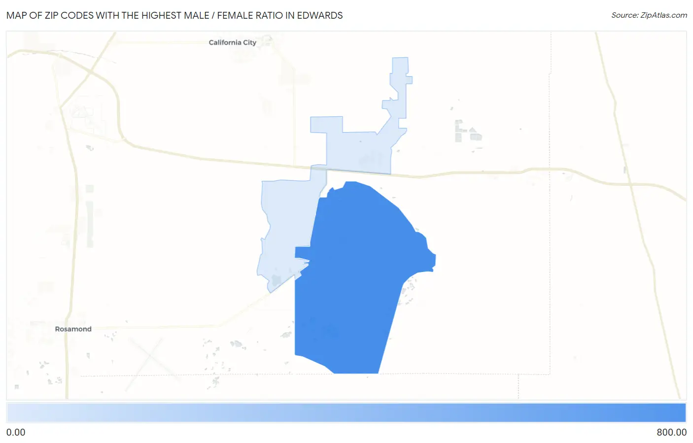 Zip Codes with the Highest Male / Female Ratio in Edwards Map