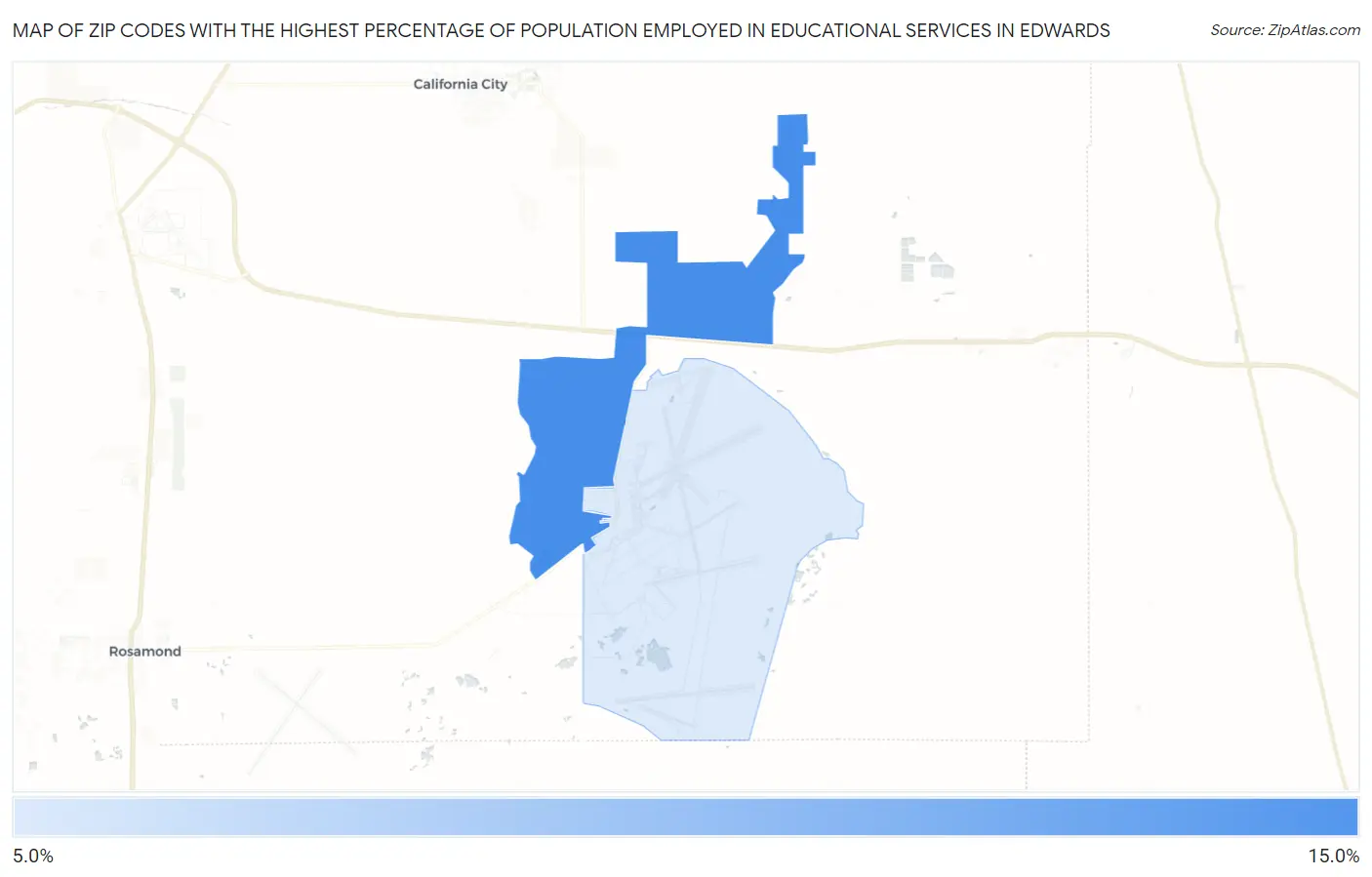 Zip Codes with the Highest Percentage of Population Employed in Educational Services in Edwards Map