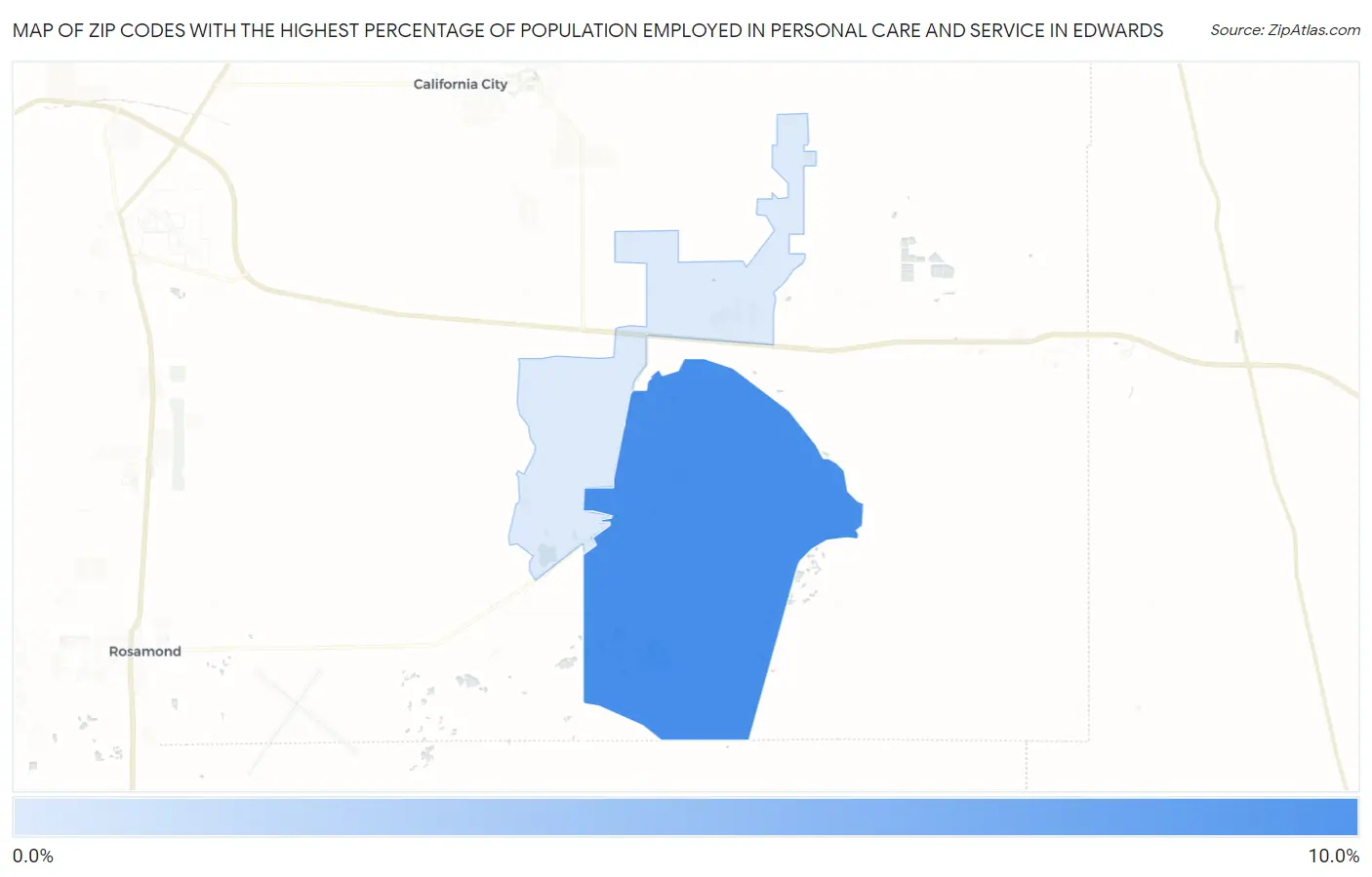 Zip Codes with the Highest Percentage of Population Employed in Personal Care and Service in Edwards Map