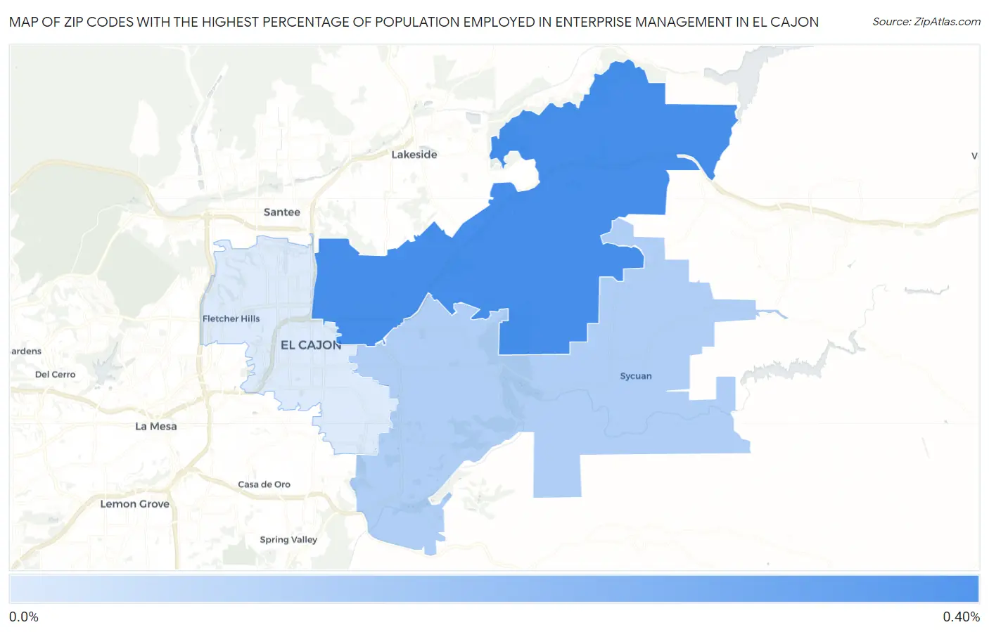 Zip Codes with the Highest Percentage of Population Employed in Enterprise Management in El Cajon Map