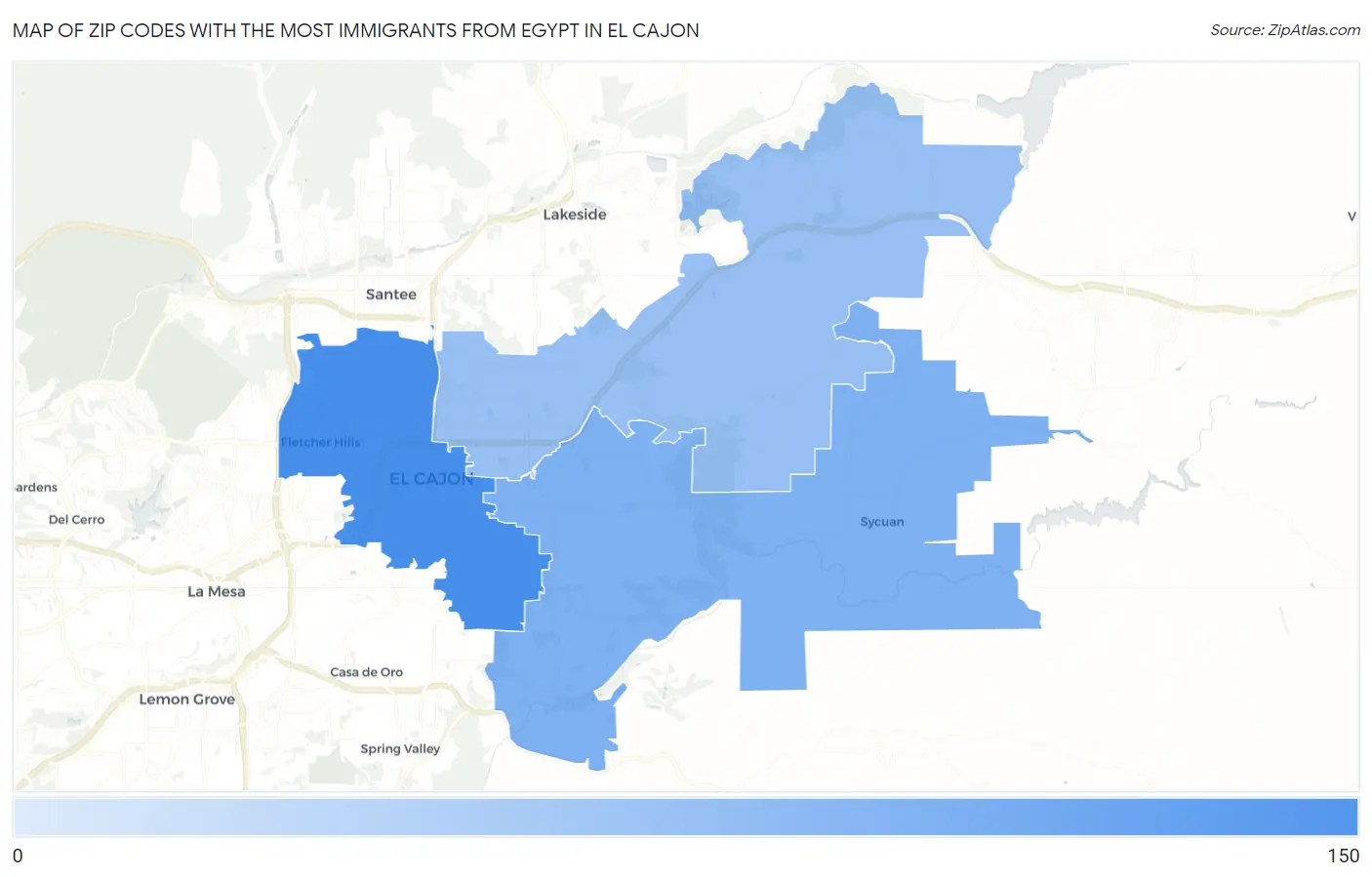 Zip Codes with the Most Immigrants from Egypt in El Cajon Map