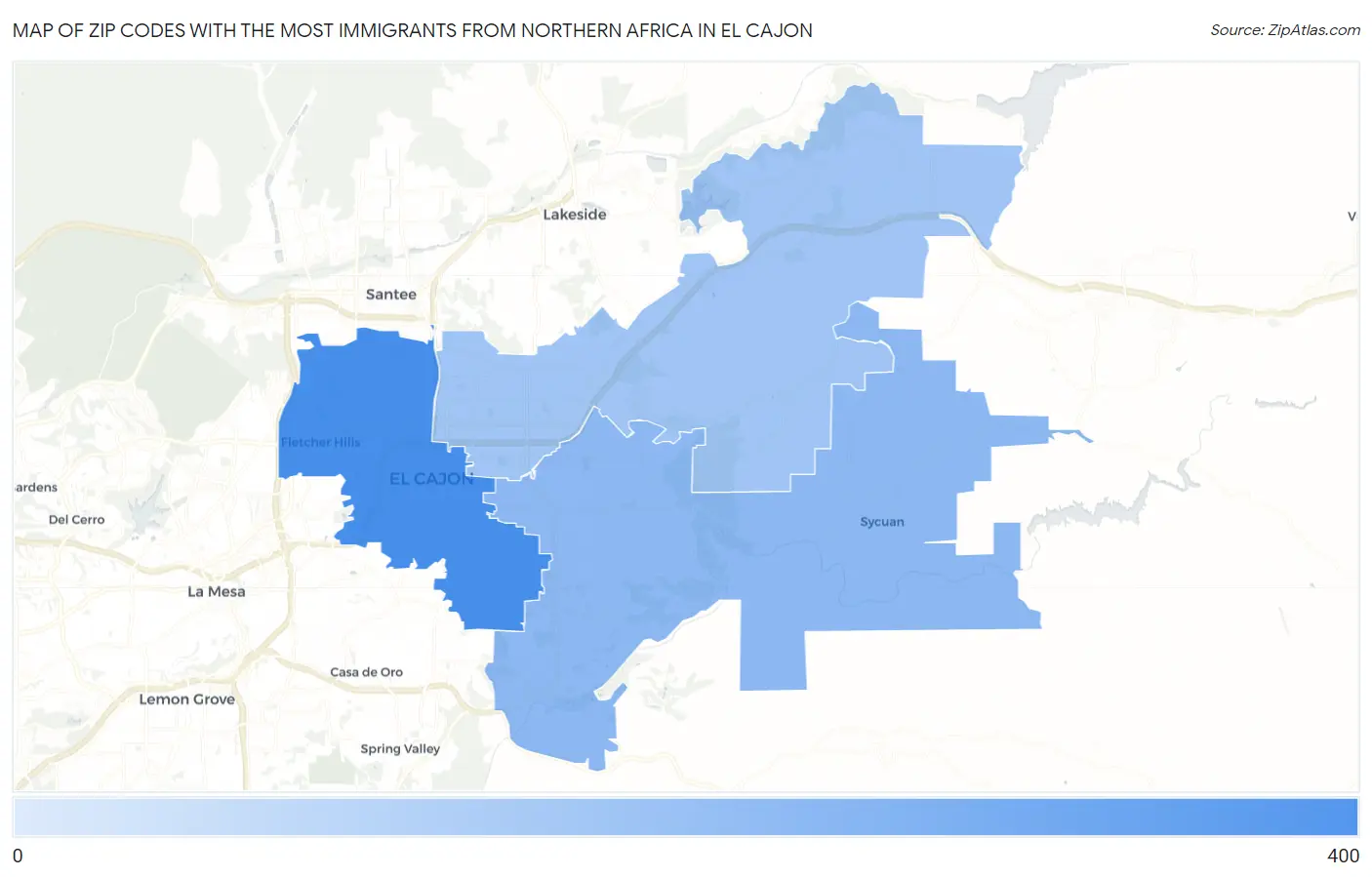 Zip Codes with the Most Immigrants from Northern Africa in El Cajon Map