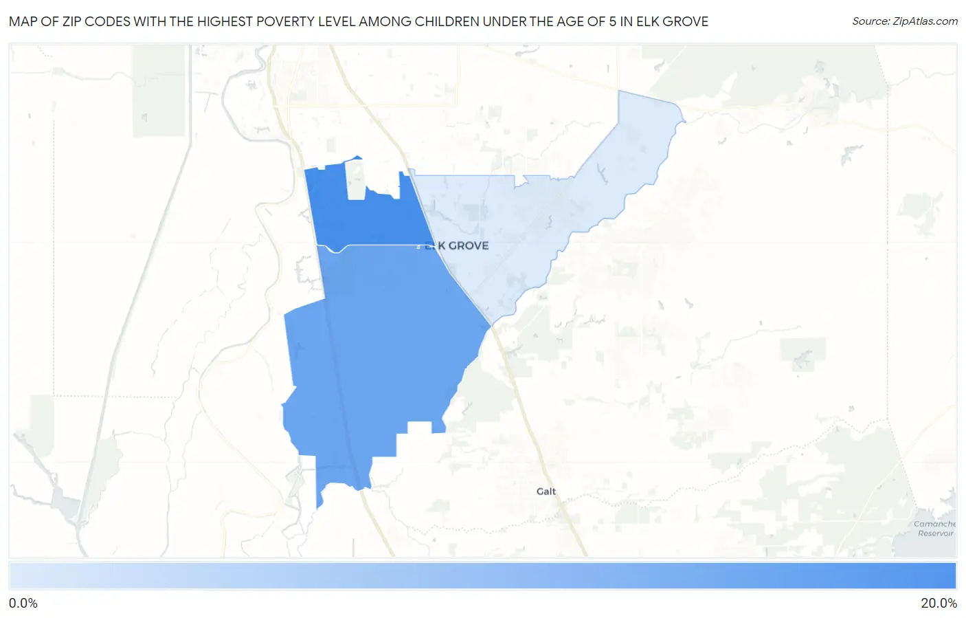 Zip Codes with the Highest Poverty Level Among Children Under the Age of 5 in Elk Grove Map