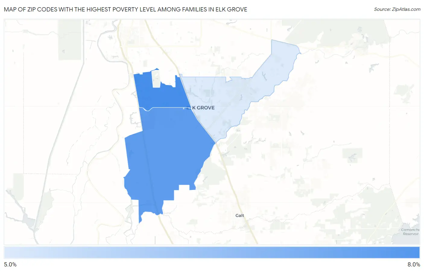 Zip Codes with the Highest Poverty Level Among Families in Elk Grove Map