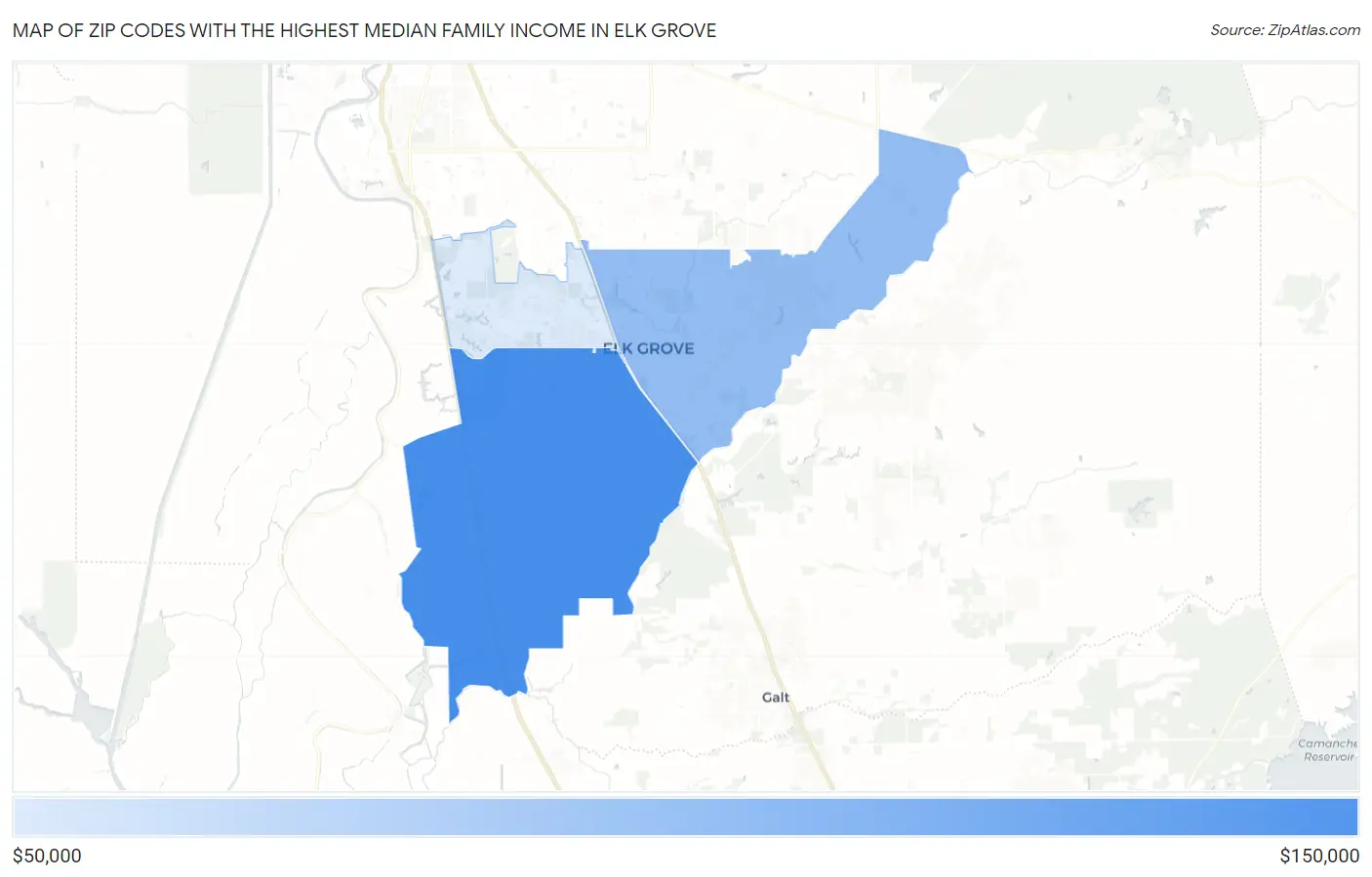 Zip Codes with the Highest Median Family Income in Elk Grove Map