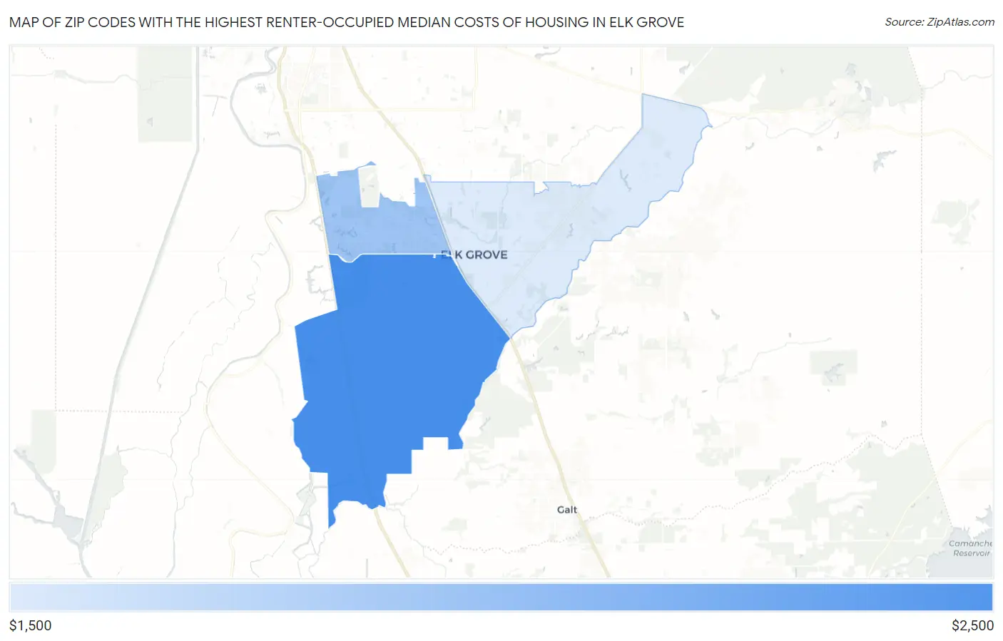 Zip Codes with the Highest Renter-Occupied Median Costs of Housing in Elk Grove Map
