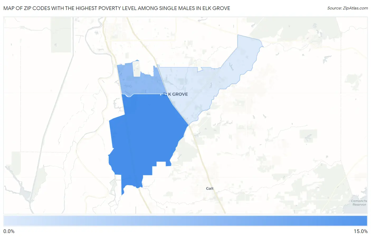 Zip Codes with the Highest Poverty Level Among Single Males in Elk Grove Map