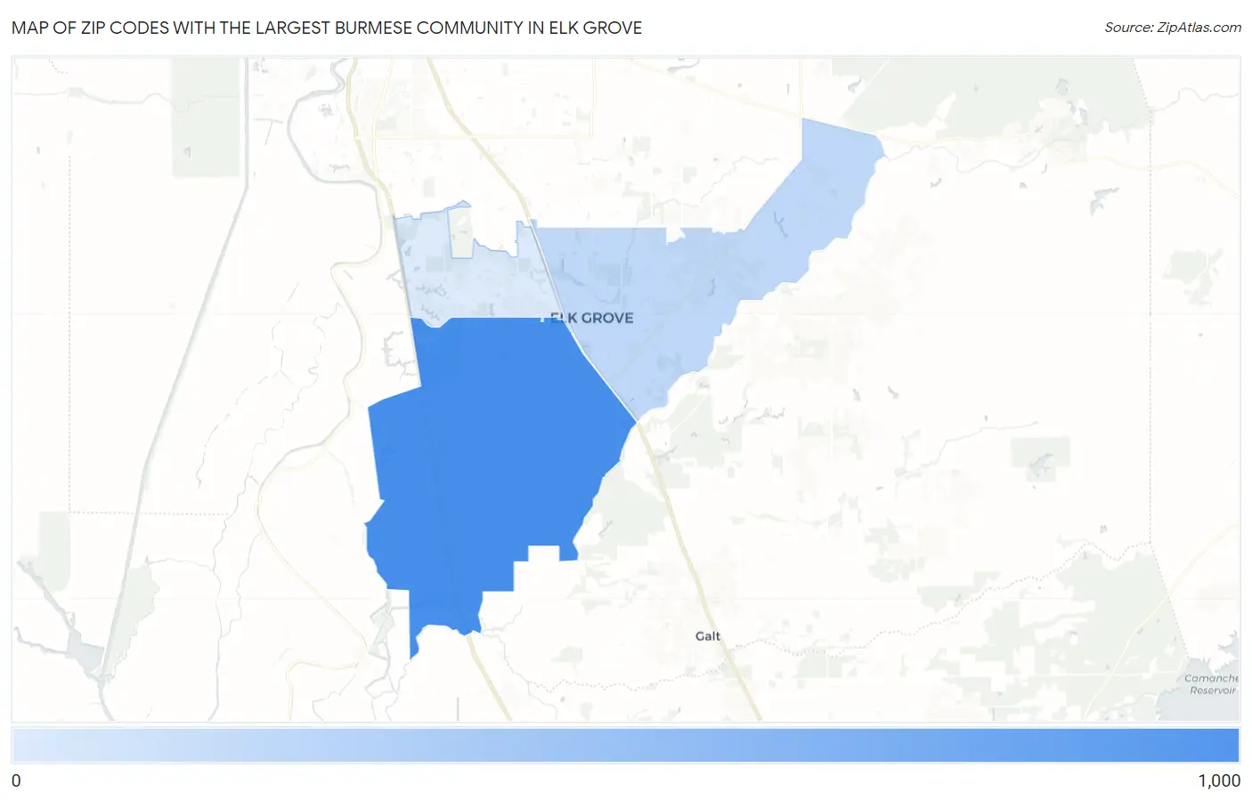 Zip Codes with the Largest Burmese Community in Elk Grove Map