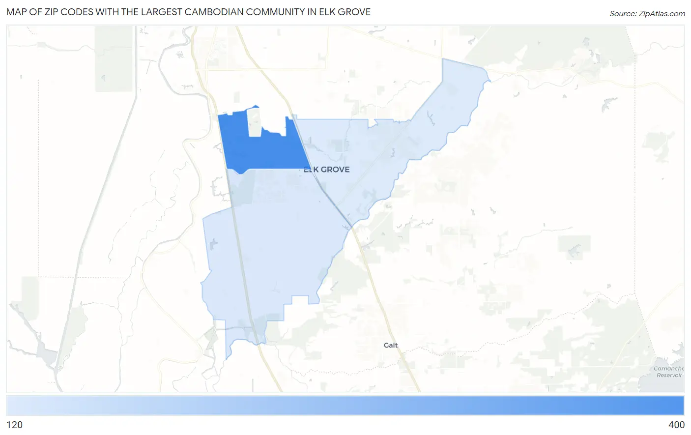 Zip Codes with the Largest Cambodian Community in Elk Grove Map