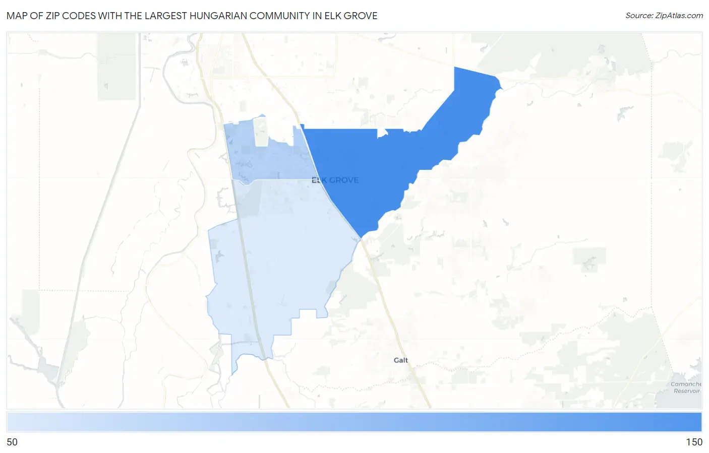 Zip Codes with the Largest Hungarian Community in Elk Grove Map