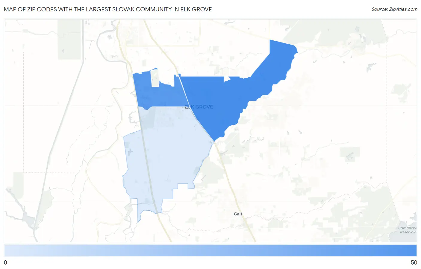 Zip Codes with the Largest Slovak Community in Elk Grove Map