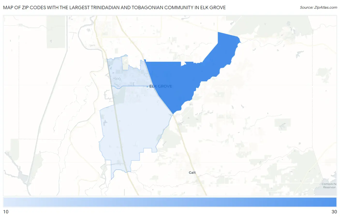 Zip Codes with the Largest Trinidadian and Tobagonian Community in Elk Grove Map