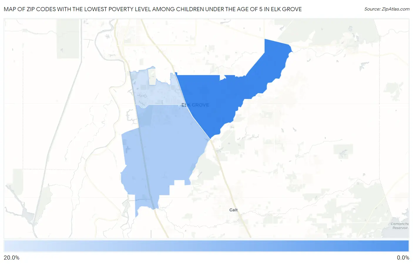 Zip Codes with the Lowest Poverty Level Among Children Under the Age of 5 in Elk Grove Map