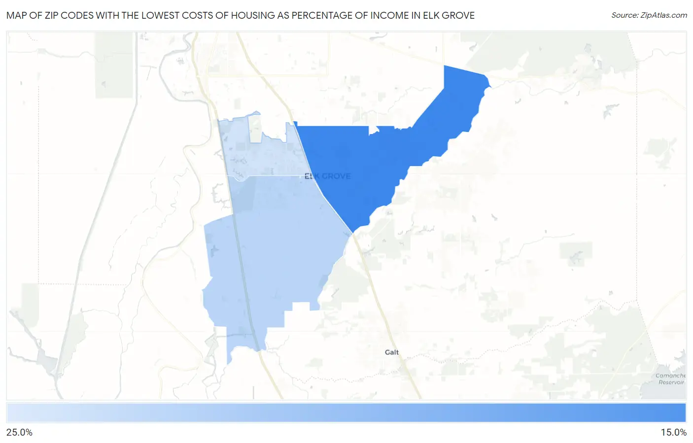 Zip Codes with the Lowest Costs of Housing as Percentage of Income in Elk Grove Map