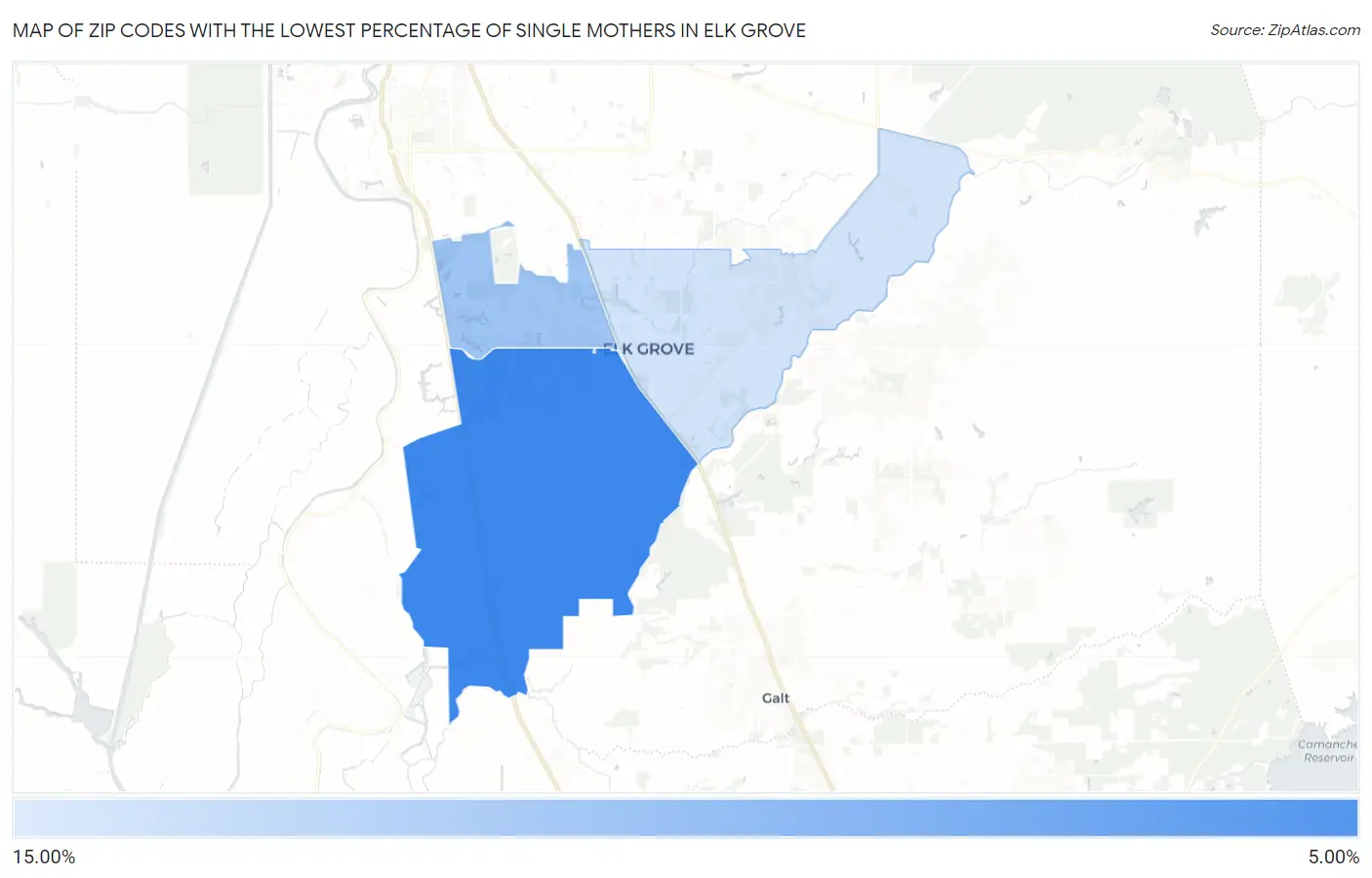 Zip Codes with the Lowest Percentage of Single Mothers in Elk Grove Map