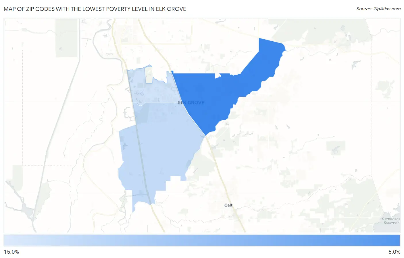 Zip Codes with the Lowest Poverty Level in Elk Grove Map
