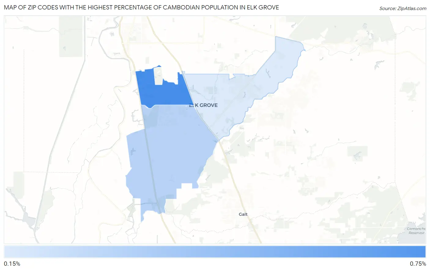 Zip Codes with the Highest Percentage of Cambodian Population in Elk Grove Map