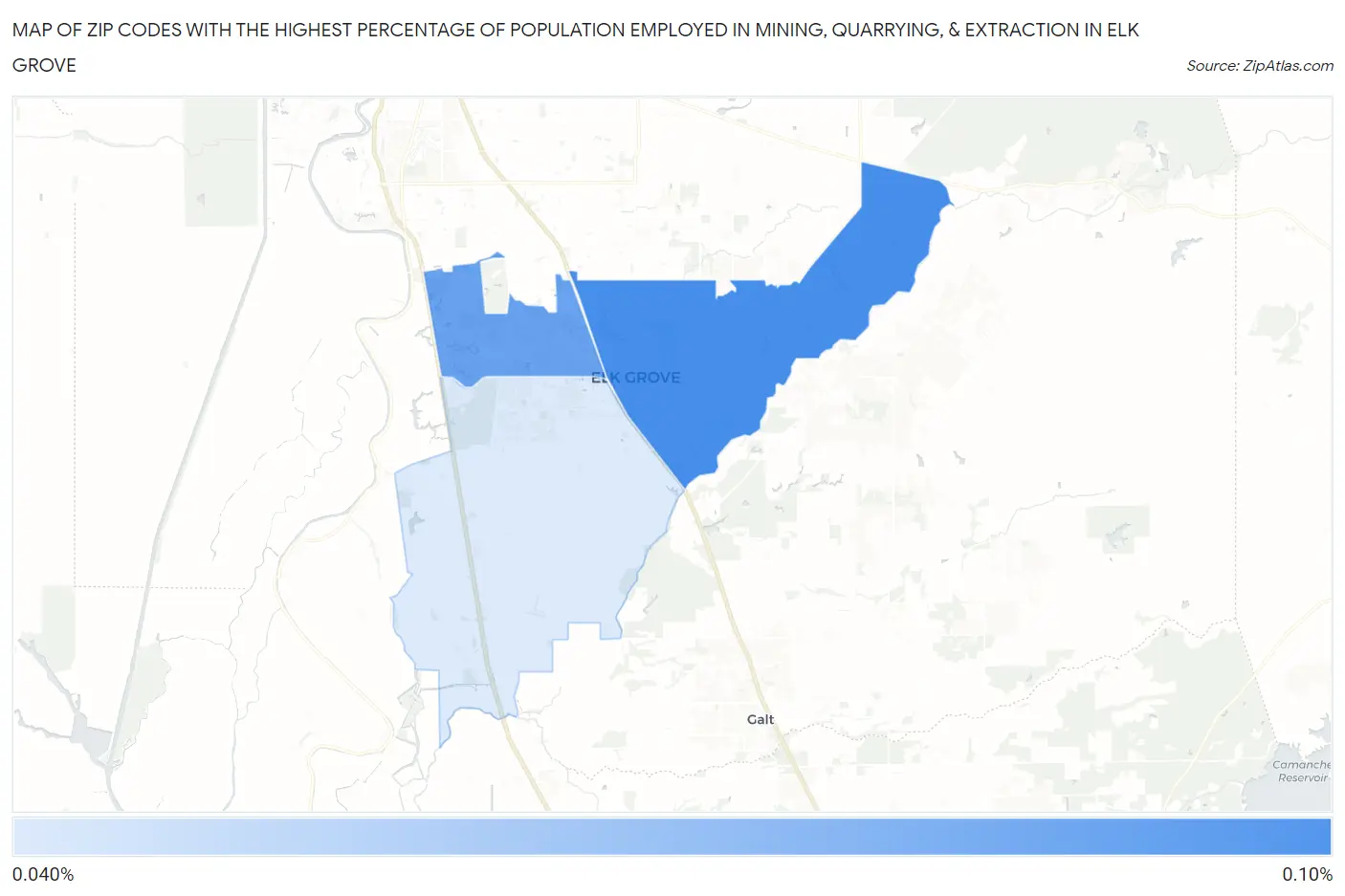 Zip Codes with the Highest Percentage of Population Employed in Mining, Quarrying, & Extraction in Elk Grove Map