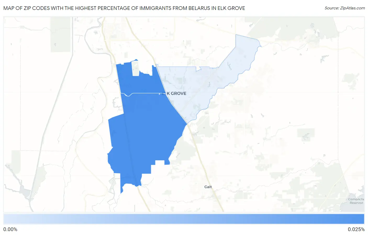 Zip Codes with the Highest Percentage of Immigrants from Belarus in Elk Grove Map