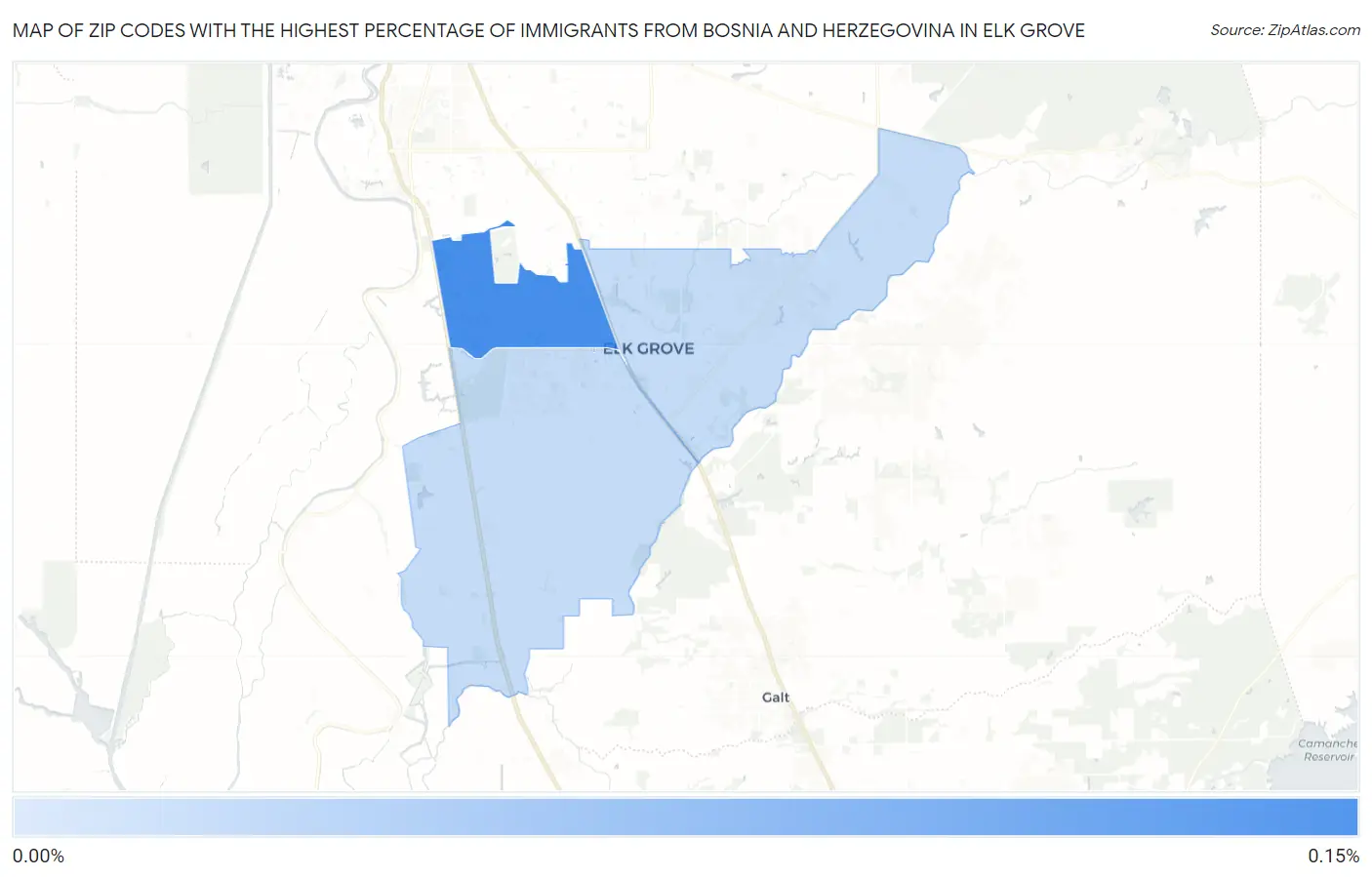 Zip Codes with the Highest Percentage of Immigrants from Bosnia and Herzegovina in Elk Grove Map