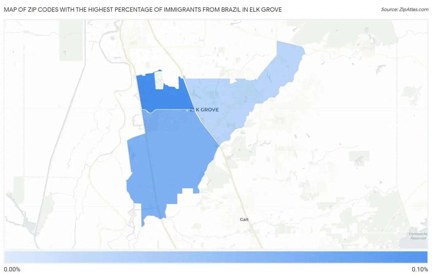 Zip Codes with the Highest Percentage of Immigrants from Brazil in Elk Grove Map