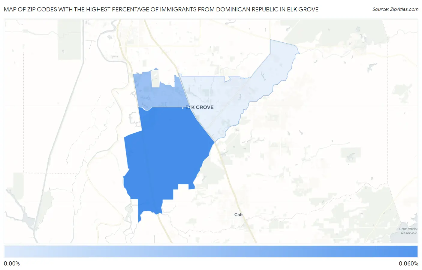 Zip Codes with the Highest Percentage of Immigrants from Dominican Republic in Elk Grove Map