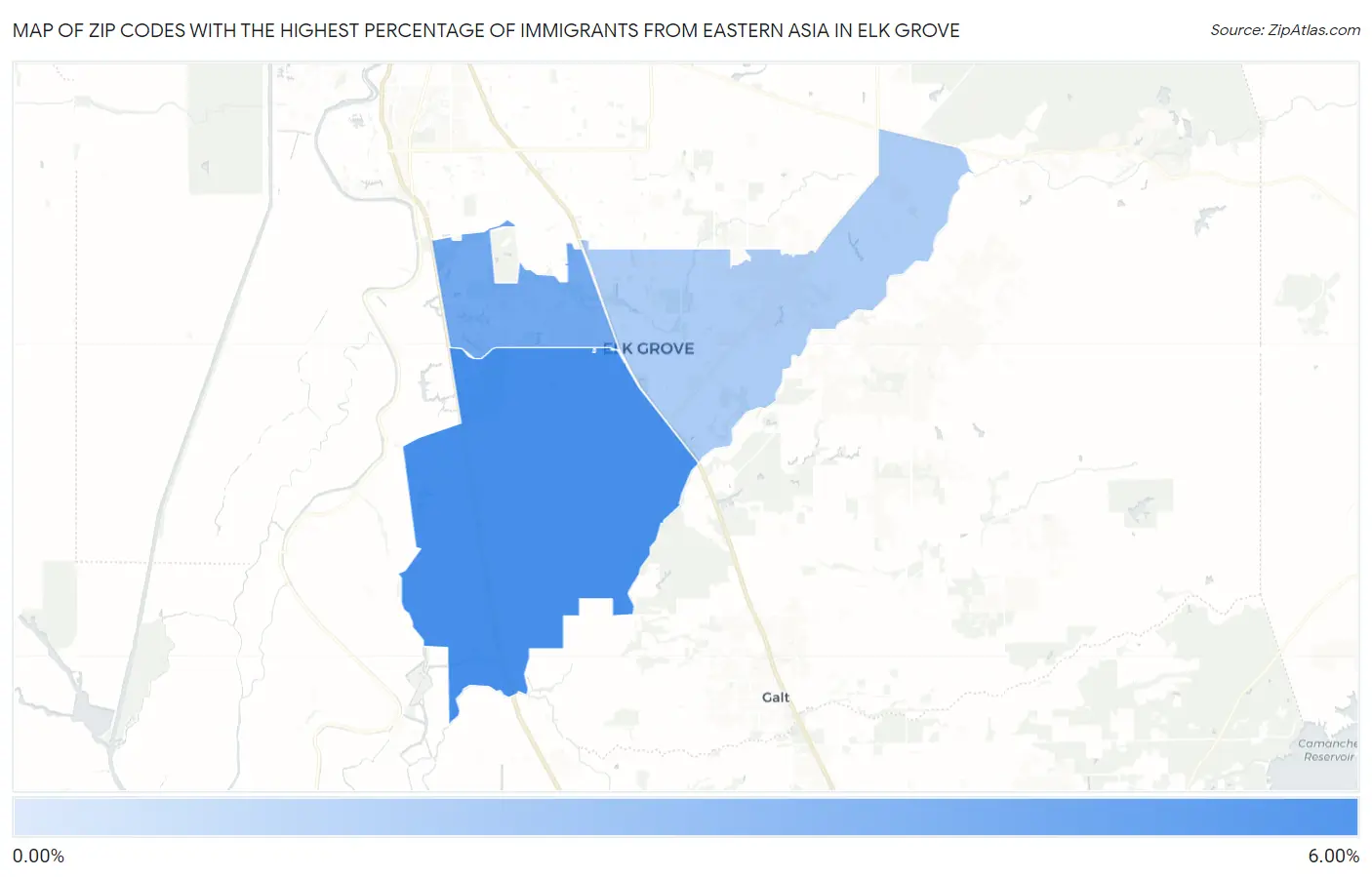 Zip Codes with the Highest Percentage of Immigrants from Eastern Asia in Elk Grove Map
