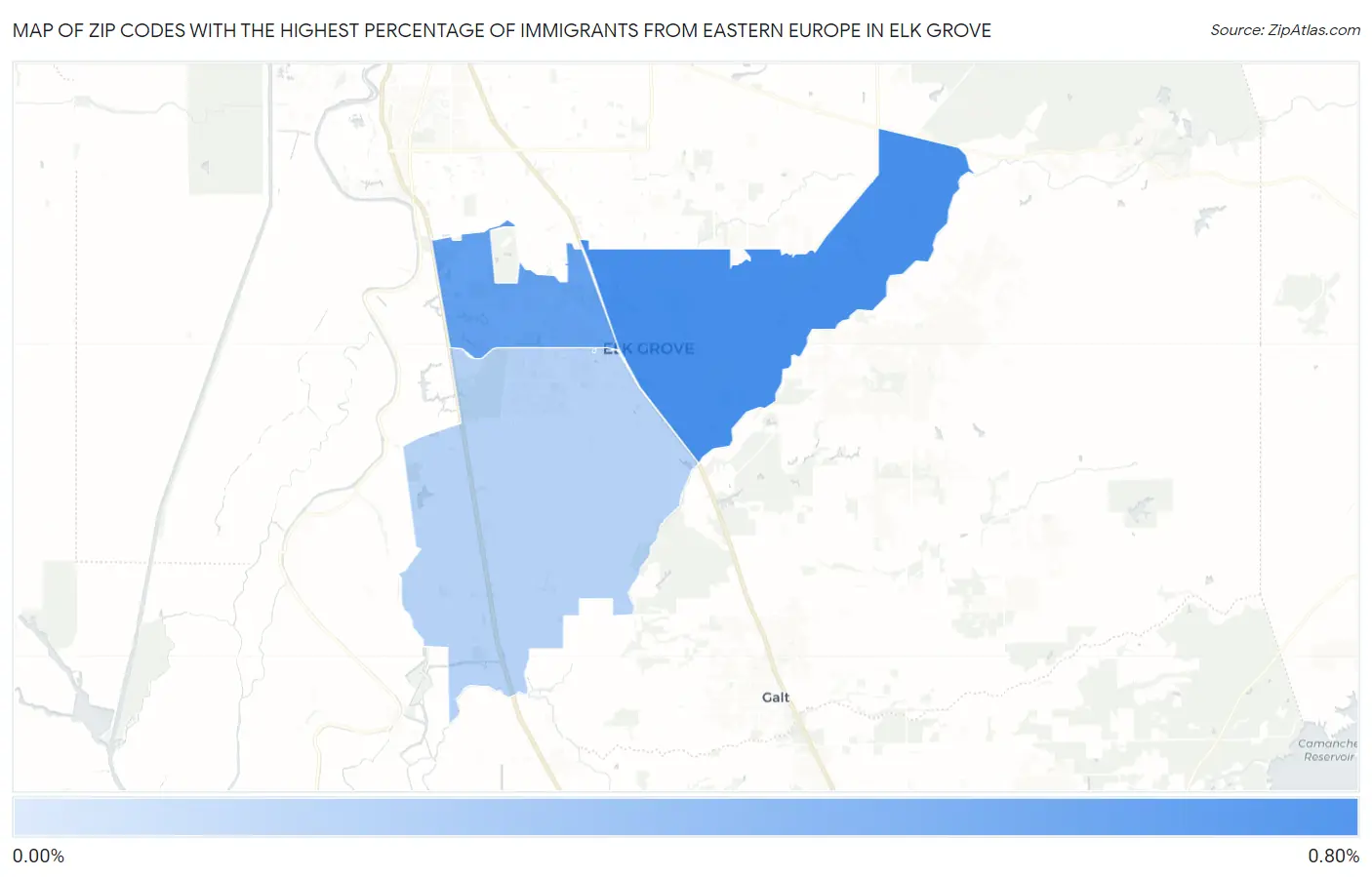Zip Codes with the Highest Percentage of Immigrants from Eastern Europe in Elk Grove Map