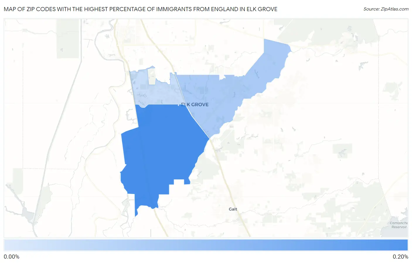 Zip Codes with the Highest Percentage of Immigrants from England in Elk Grove Map