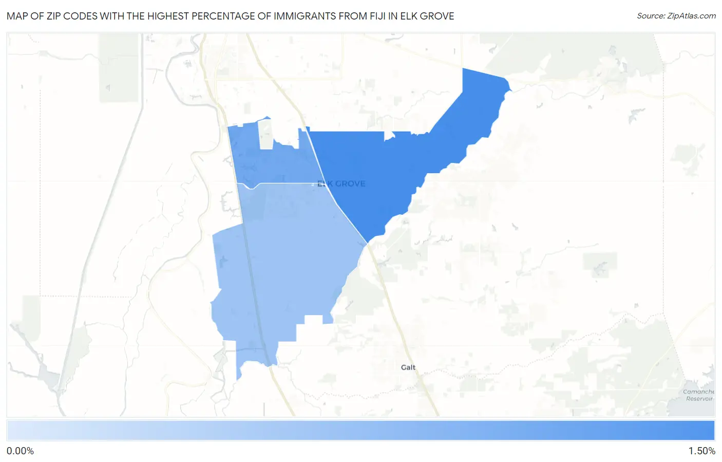Zip Codes with the Highest Percentage of Immigrants from Fiji in Elk Grove Map