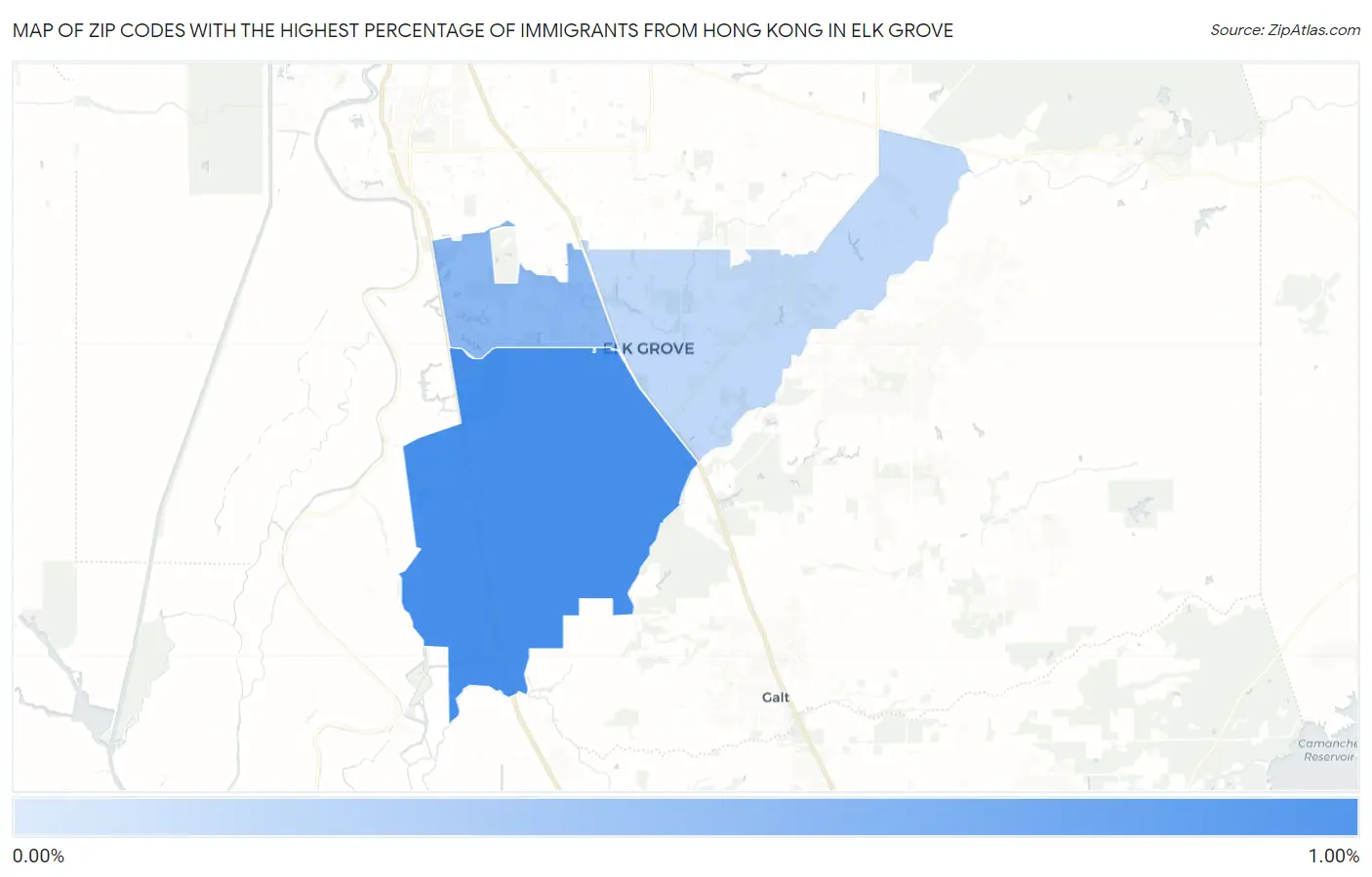 Zip Codes with the Highest Percentage of Immigrants from Hong Kong in Elk Grove Map