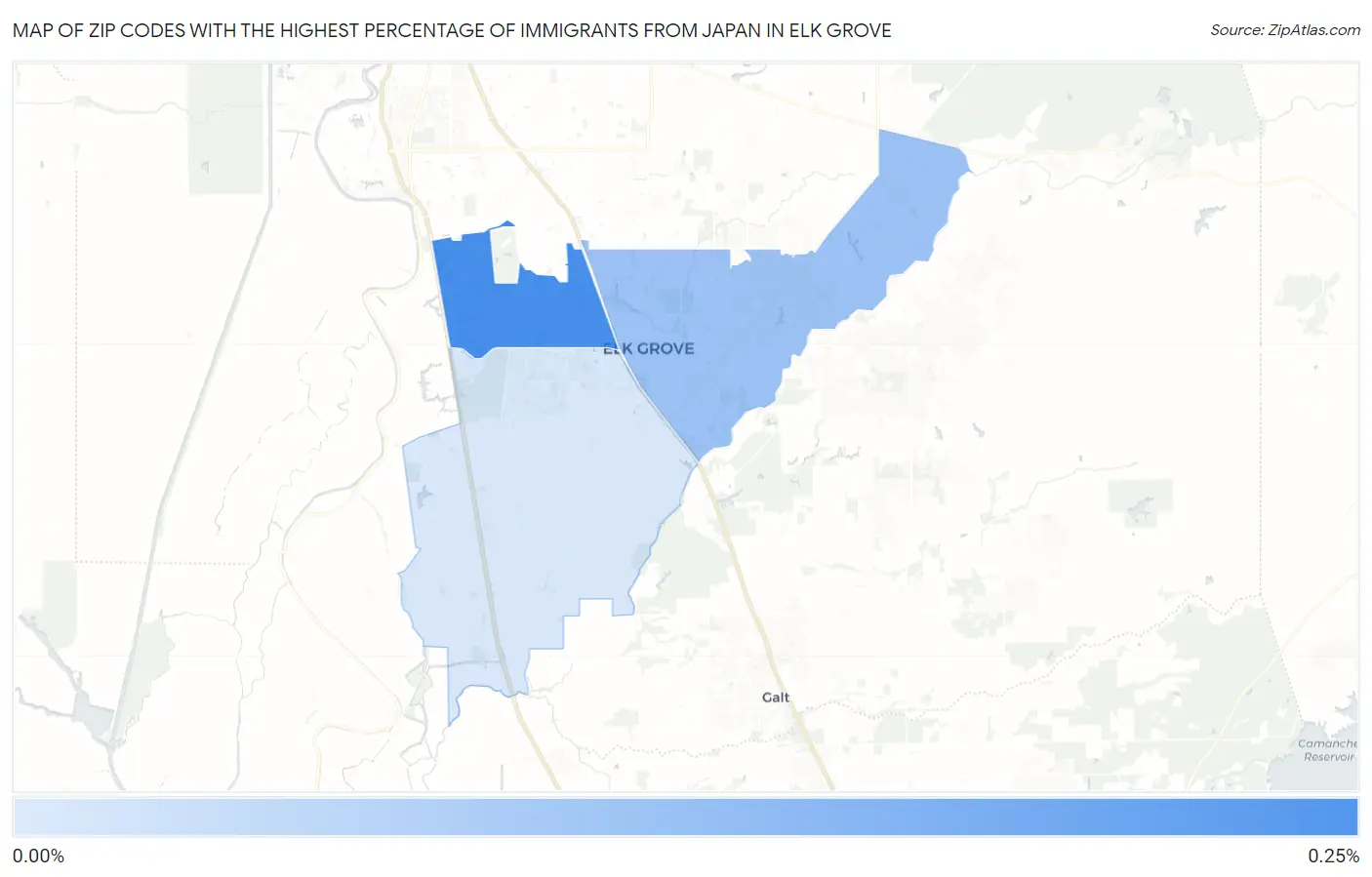 Zip Codes with the Highest Percentage of Immigrants from Japan in Elk Grove Map
