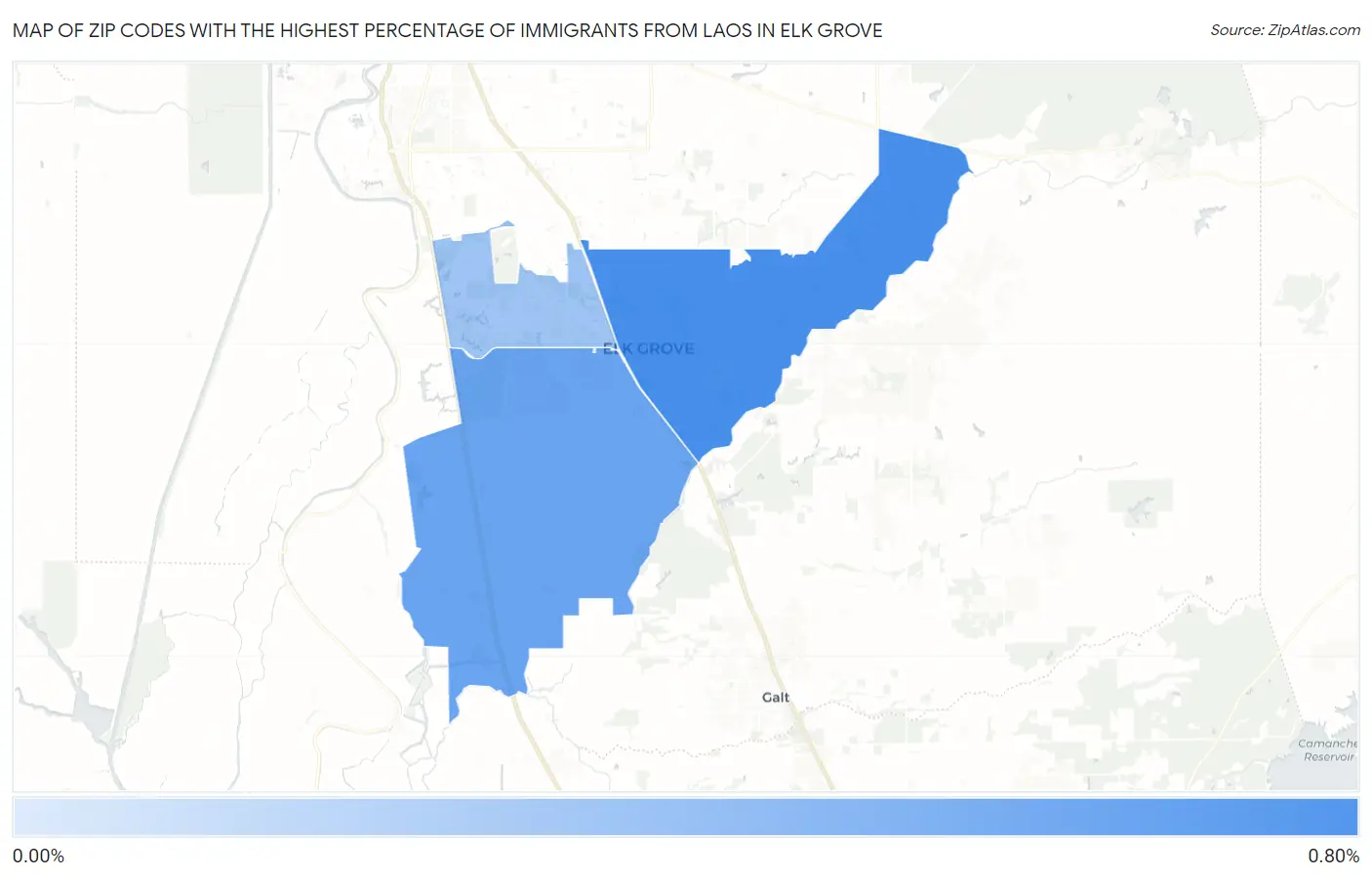 Zip Codes with the Highest Percentage of Immigrants from Laos in Elk Grove Map