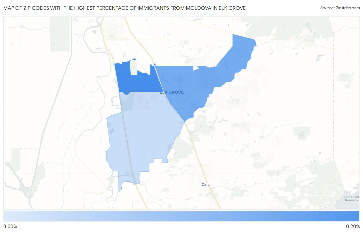 Zip Codes with the Highest Percentage of Immigrants from Moldova in Elk Grove Map