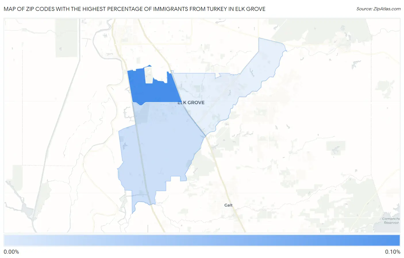 Zip Codes with the Highest Percentage of Immigrants from Turkey in Elk Grove Map