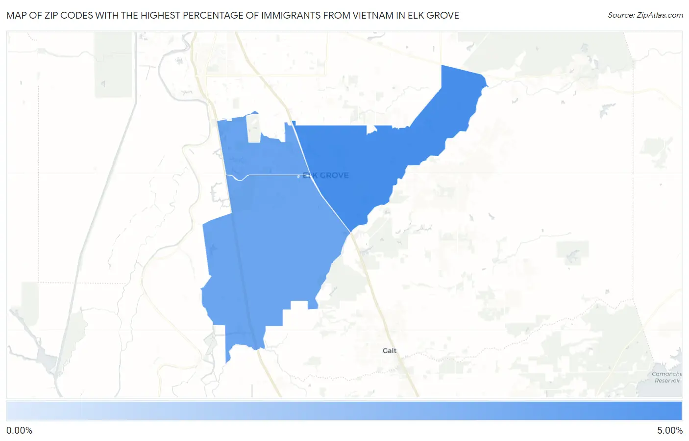 Zip Codes with the Highest Percentage of Immigrants from Vietnam in Elk Grove Map