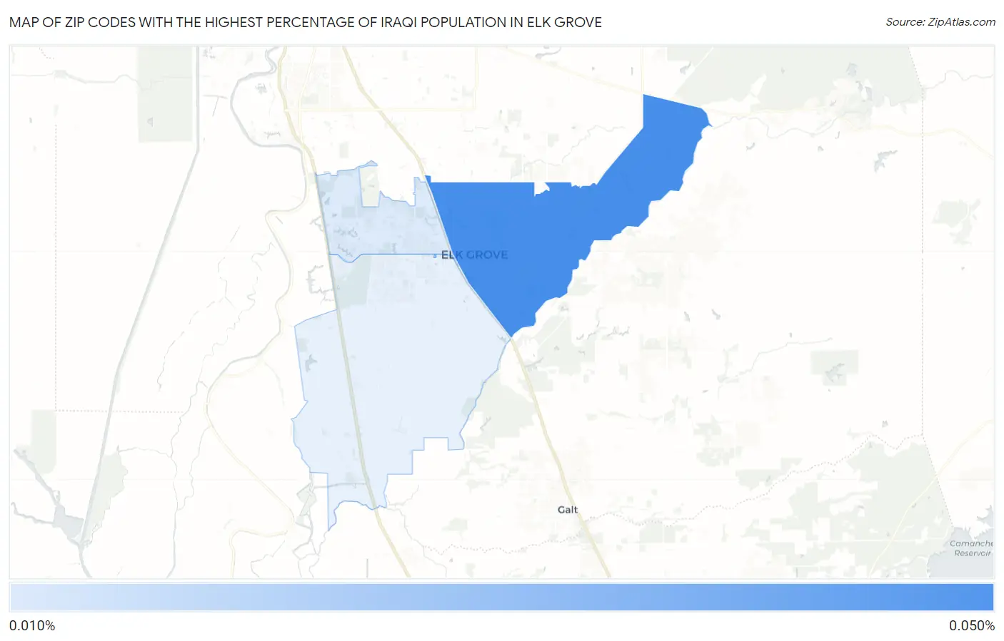 Zip Codes with the Highest Percentage of Iraqi Population in Elk Grove Map