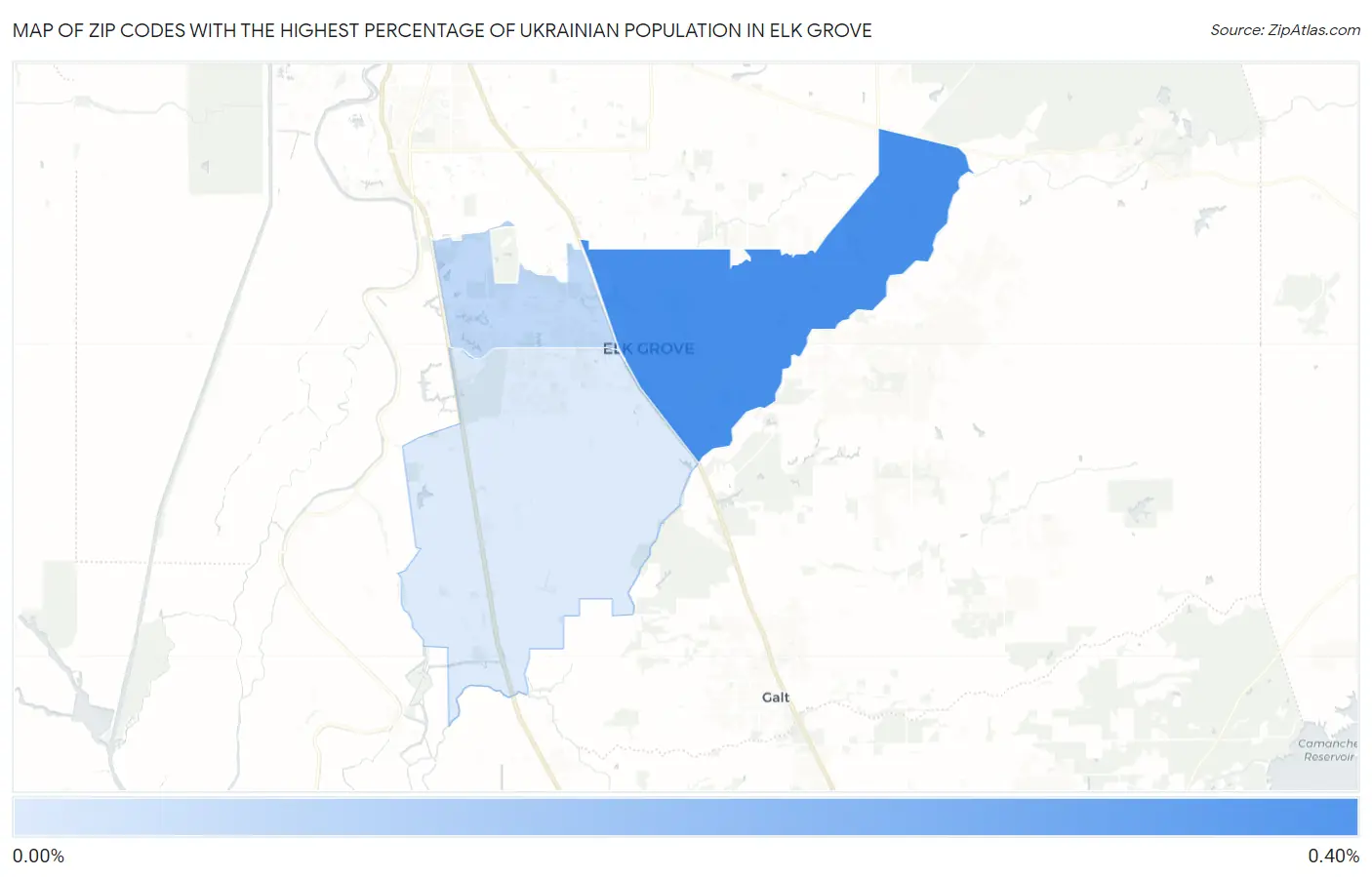 Zip Codes with the Highest Percentage of Ukrainian Population in Elk Grove Map