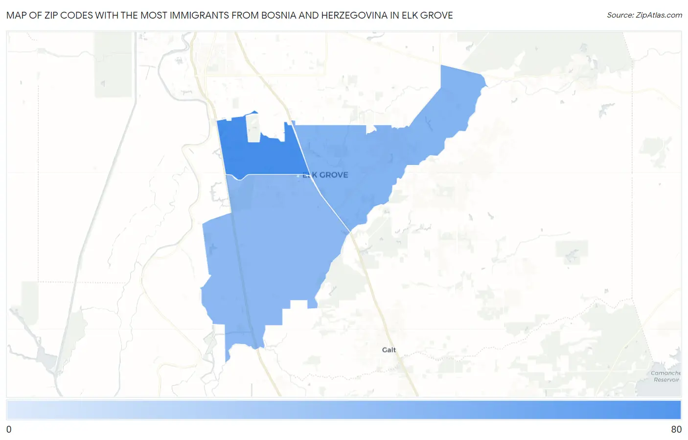 Zip Codes with the Most Immigrants from Bosnia and Herzegovina in Elk Grove Map