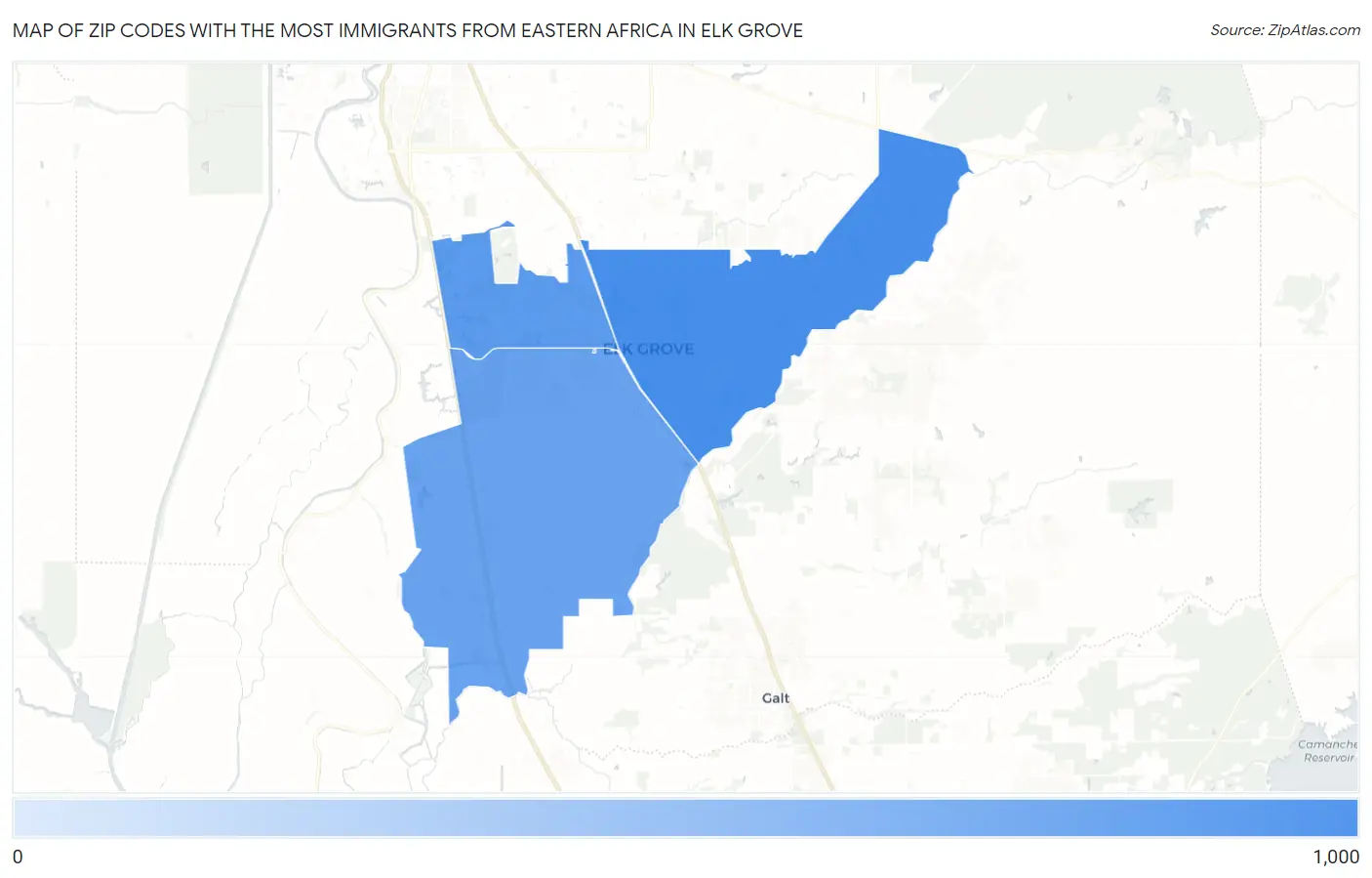 Zip Codes with the Most Immigrants from Eastern Africa in Elk Grove Map