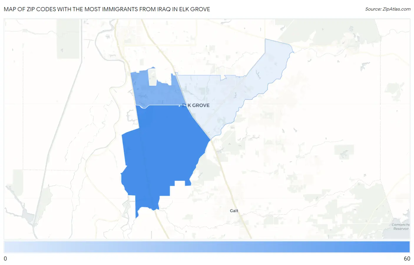 Zip Codes with the Most Immigrants from Iraq in Elk Grove Map