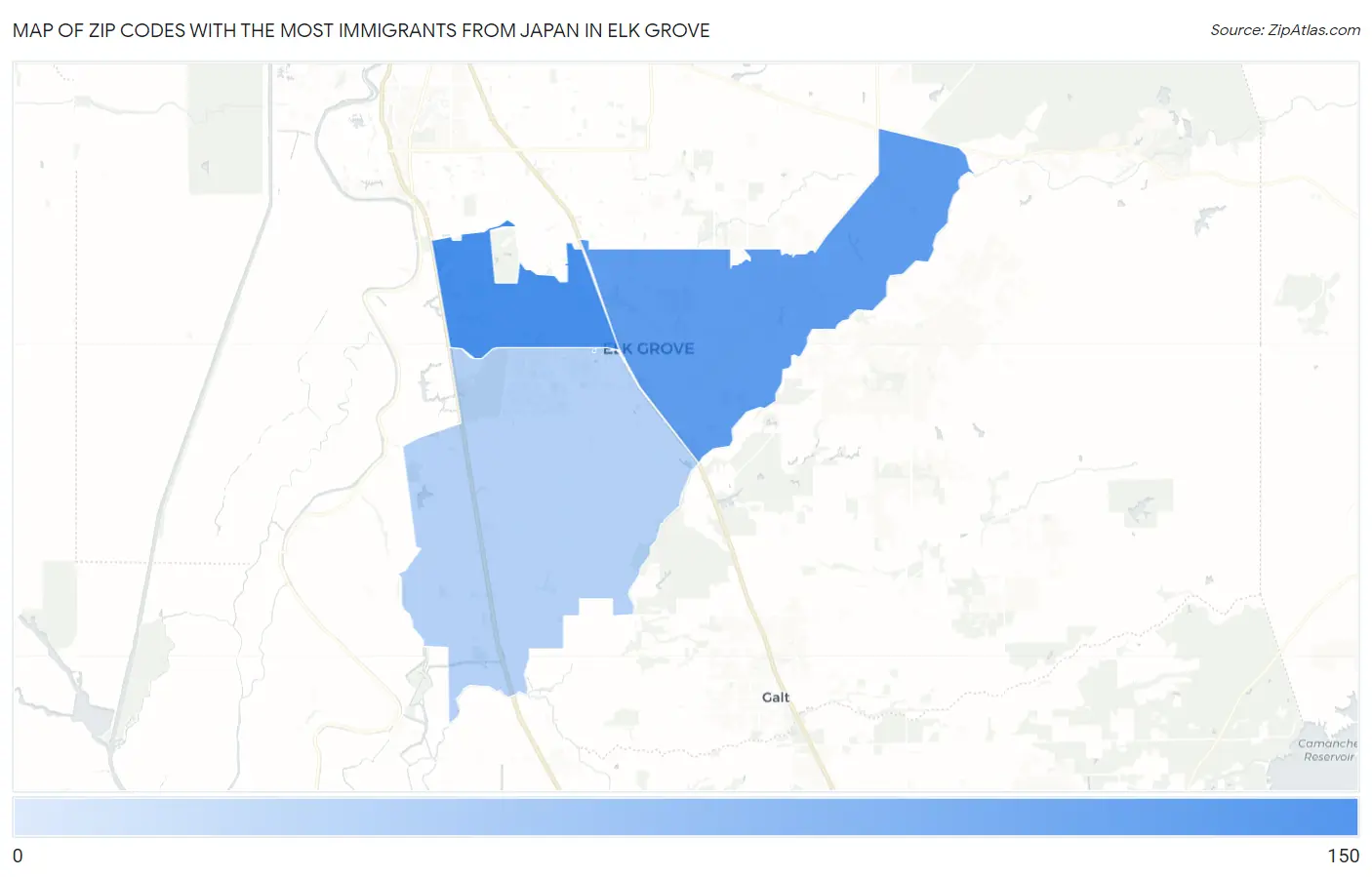 Zip Codes with the Most Immigrants from Japan in Elk Grove Map