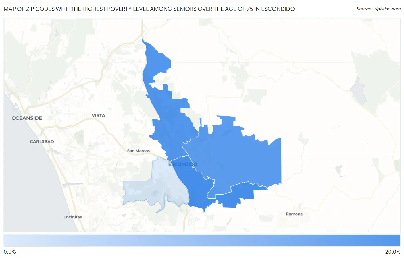 Zip Codes with the Highest Poverty Level Among Seniors Over the Age of 75 in Escondido Map