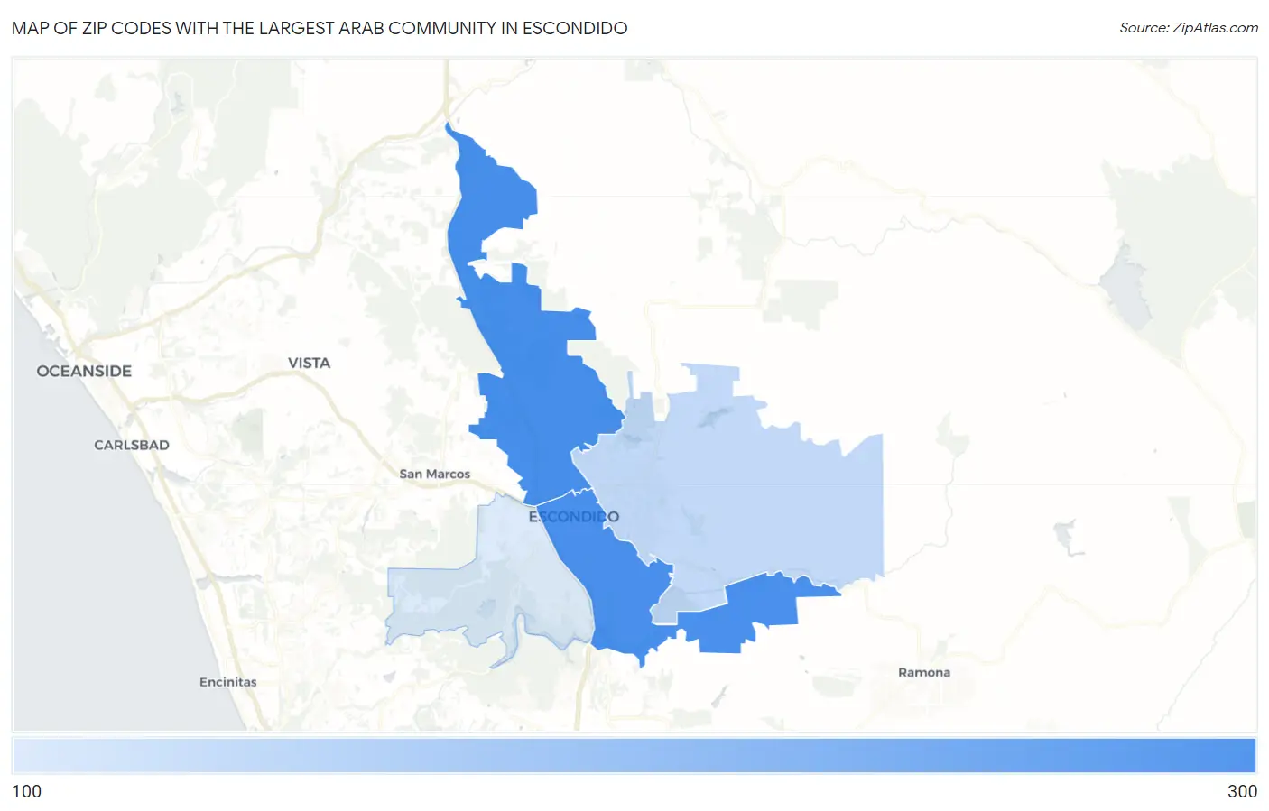 Zip Codes with the Largest Arab Community in Escondido Map