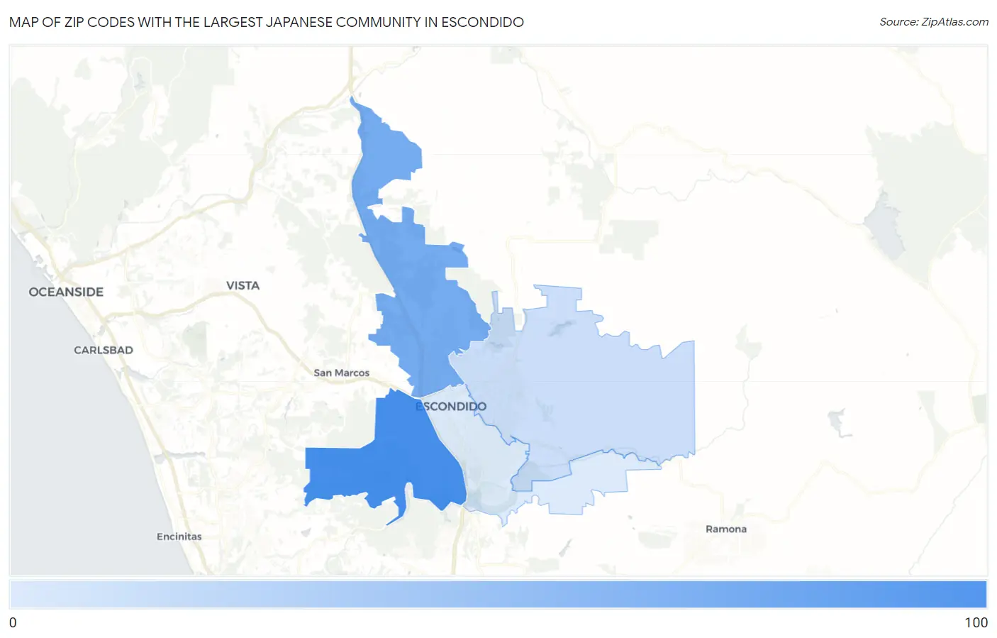 Zip Codes with the Largest Japanese Community in Escondido Map