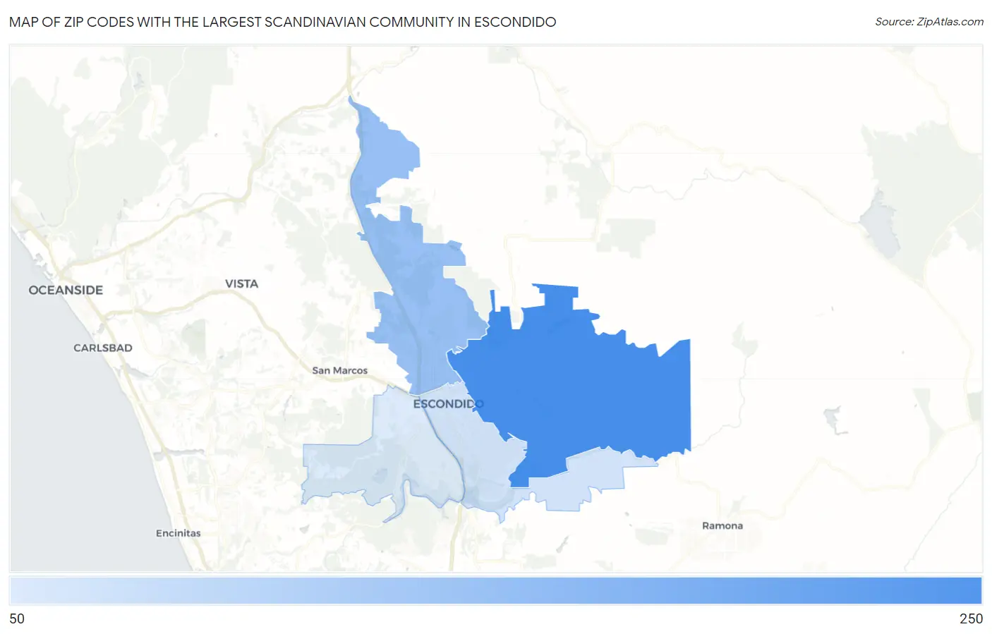Zip Codes with the Largest Scandinavian Community in Escondido Map