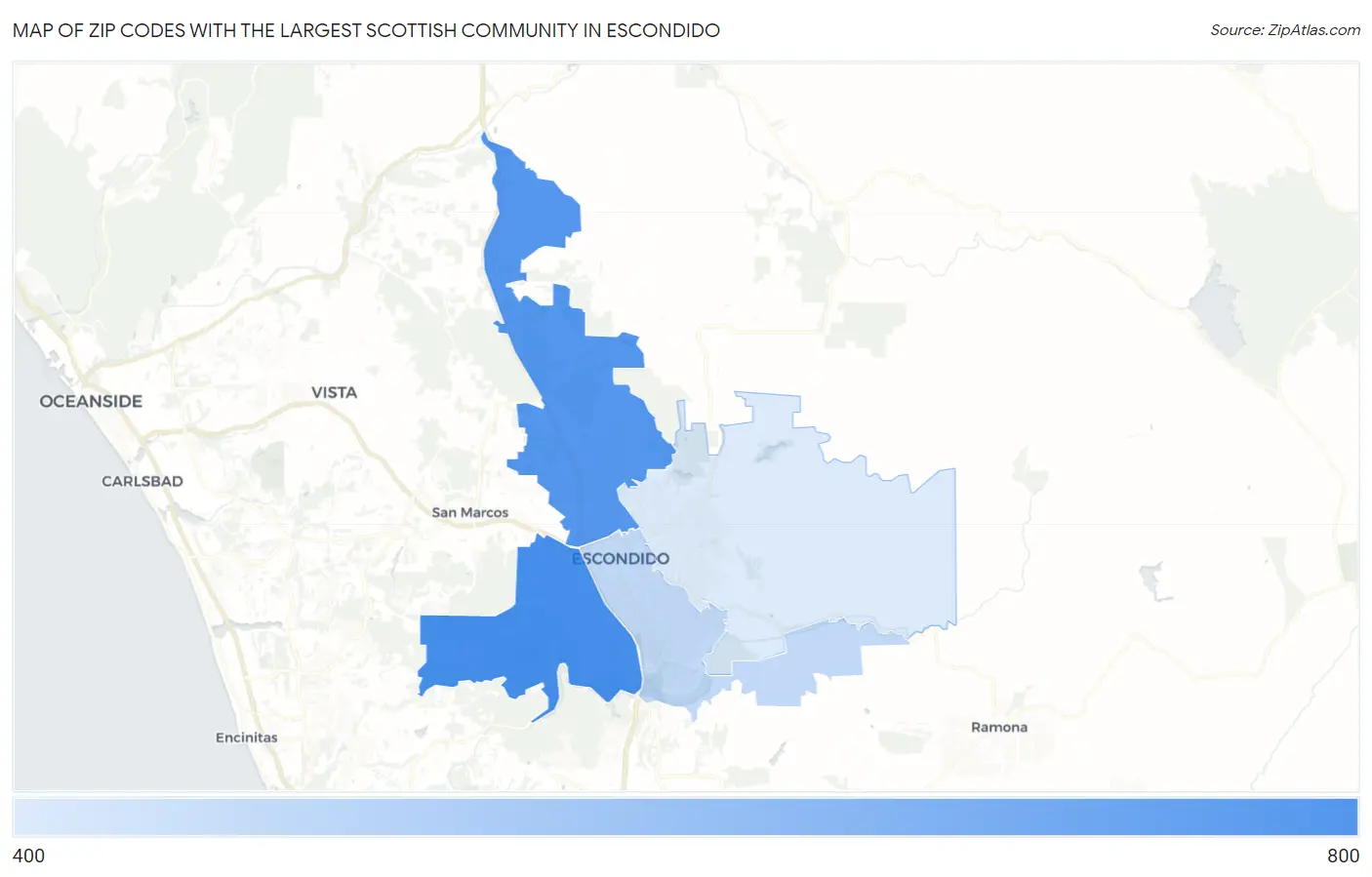 Zip Codes with the Largest Scottish Community in Escondido Map