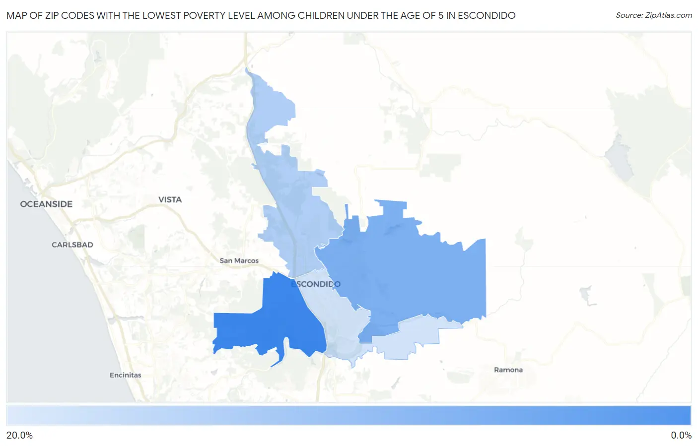Zip Codes with the Lowest Poverty Level Among Children Under the Age of 5 in Escondido Map